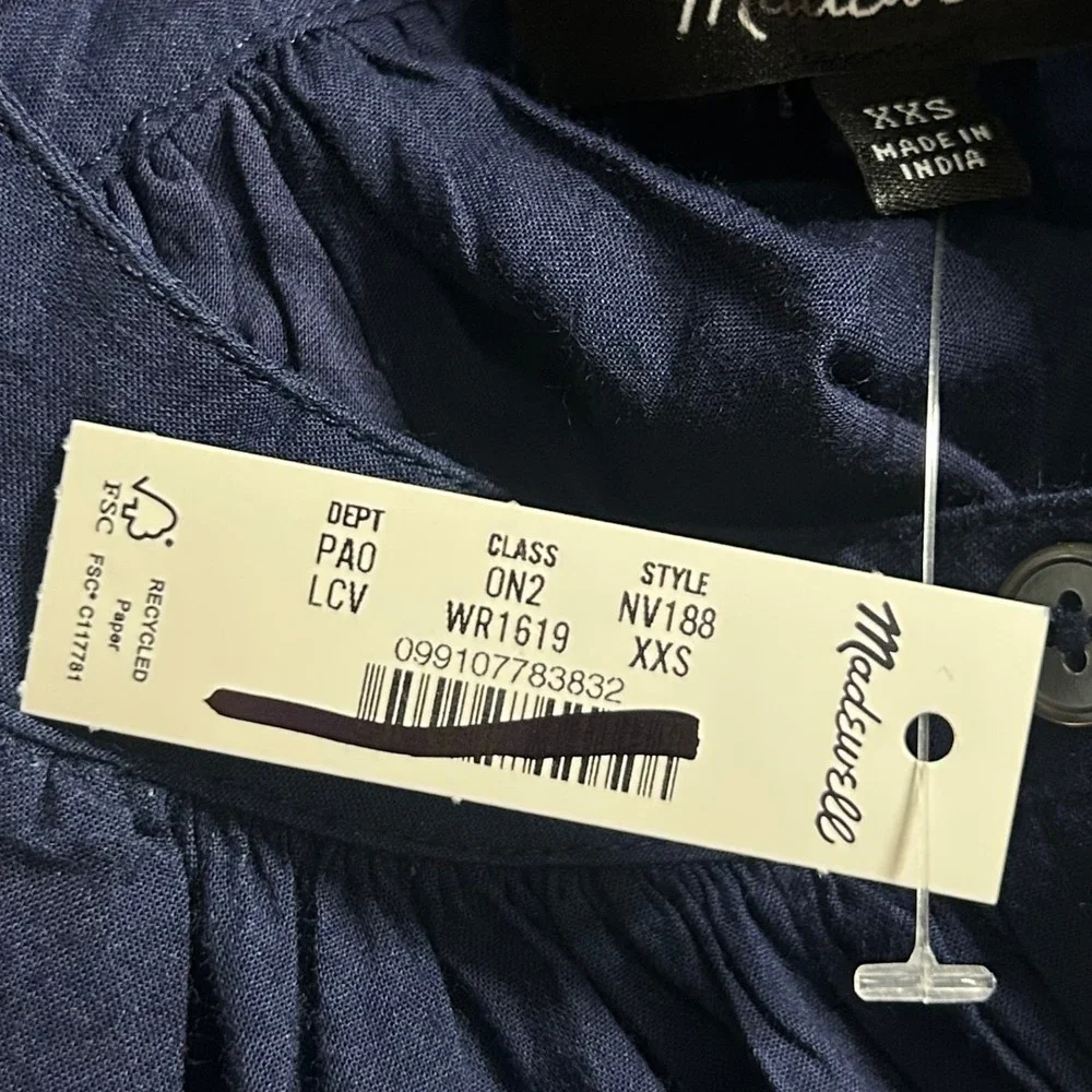 Madewell Women's Shirred Balloon-Sleeve Top Lawn Cotton Voile Blue XXS New